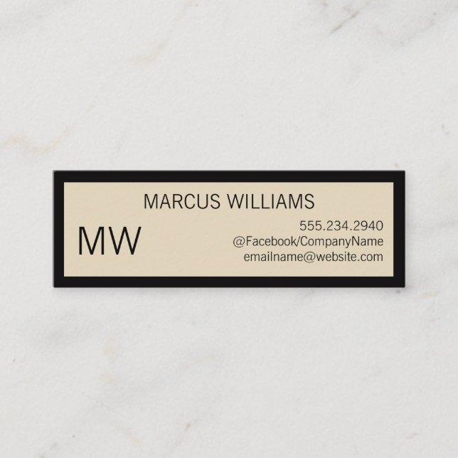Modern Sophisticated / Beige Border Mini Business Card (Front)