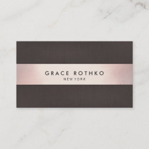Modern Sophisticated Dark Brown Rose Gold Stripe Business Card