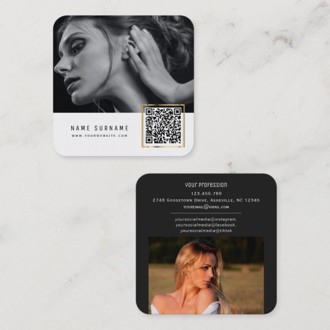 modern sophisticated QR code networking photos Square Business Card (Front/Back)
