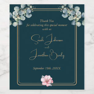 Modern Sophistication Eucalyptus Foliage Wedding Wine Label