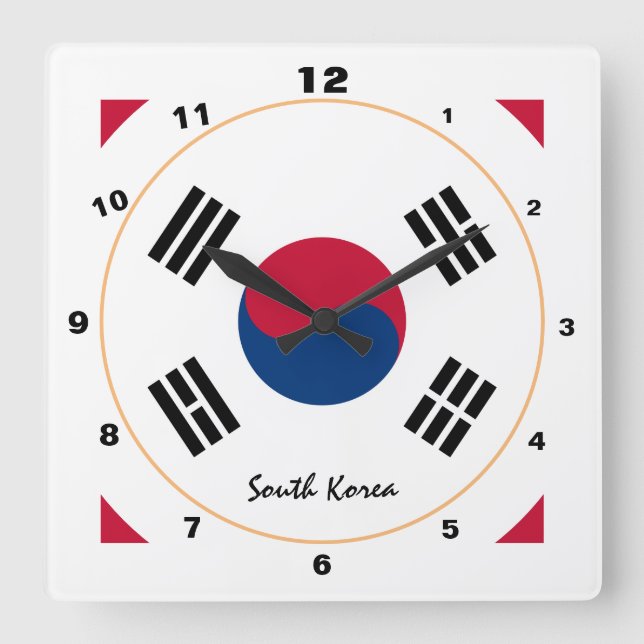 Modern South Korea, Korea flag Home / design Square Wall Clock (Front)