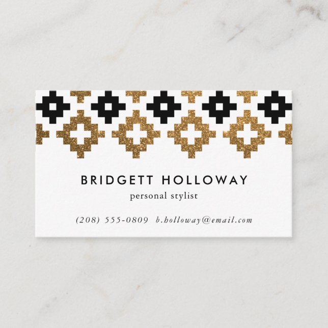 Modern Southwest Blanket Black and Gold Glitter Business Card (Front)