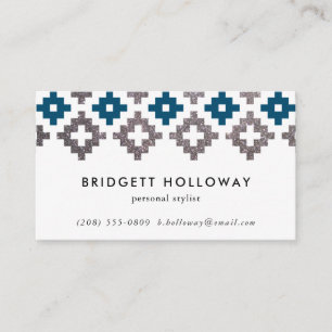 Modern Southwest Blanket Navy and Silver Glitter Business Card