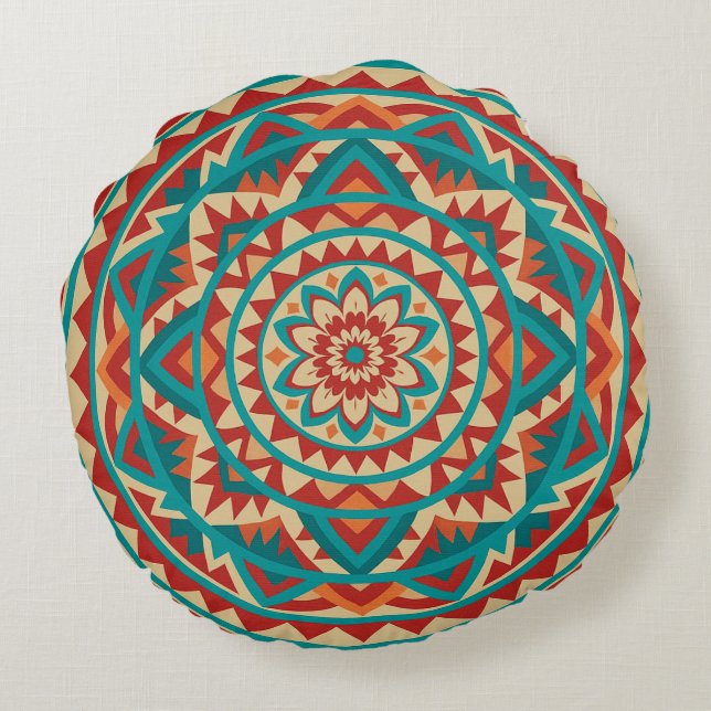 Modern Southwest Mandala Round Cushion (Back)