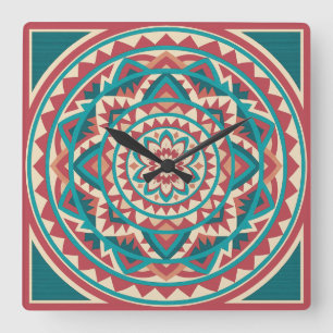 Modern Southwest Mandala  Square Wall Clock