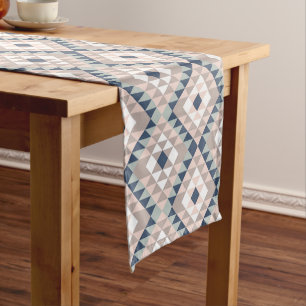 Modern Southwest Pattern Navy Mint Short Table Runner