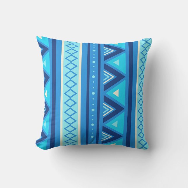 Modern Southwestern Geometric, Blue & Turquoise Outdoor Cushion (Front)