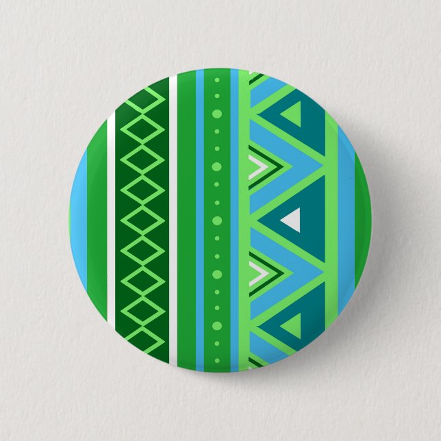 Modern Southwestern Geometric, Green and Aqua 6 Cm Round Badge (Front)
