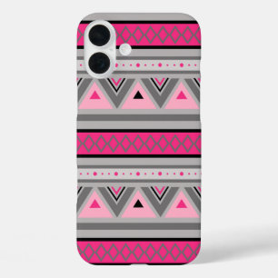 Modern Southwestern Geometric, Pink and Gray iPhone 16 Plus Case