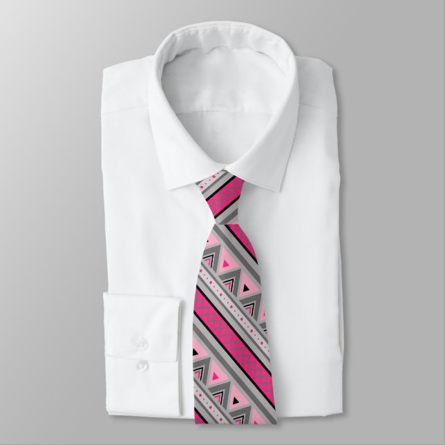 Modern Southwestern Geometric, Pink and Grey Tie (Tied)