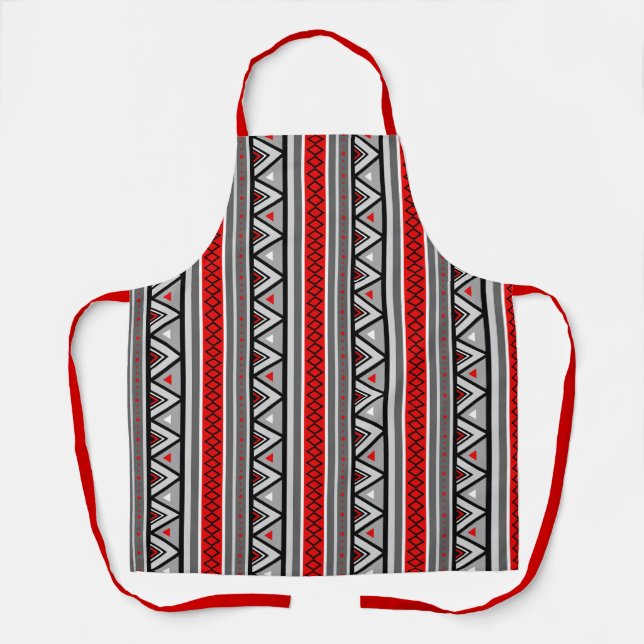 Modern Southwestern Geometric, Red & Grey / Grey A Apron (Front)