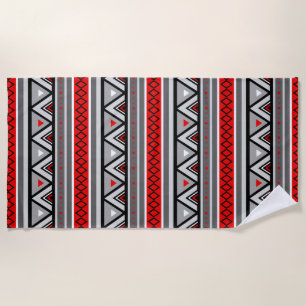 Modern Southwestern Geometric, Red & Grey / Grey Beach Towel