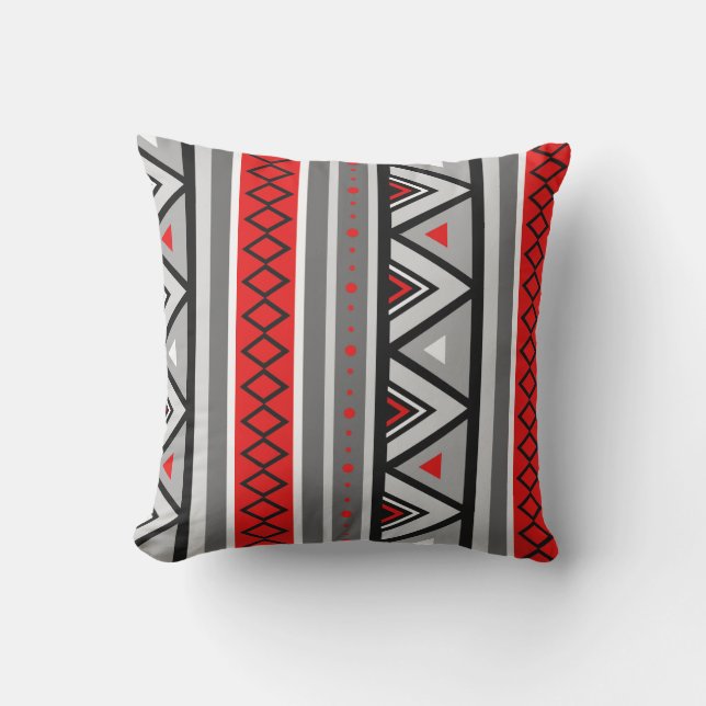 Modern Southwestern Geometric, Red & Grey / Grey Outdoor Cushion (Front)