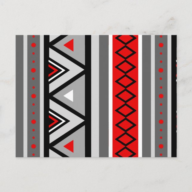 Modern Southwestern Geometric, Red & Grey / Grey Postcard (Front)