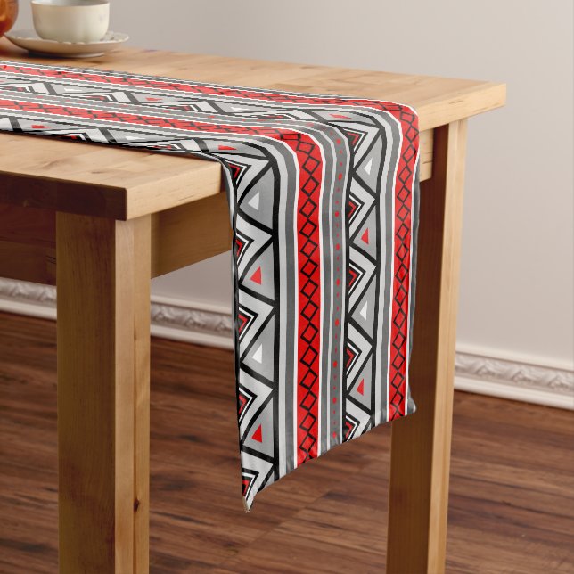 Modern Southwestern Geometric, Red & Grey / Grey Short Table Runner (In Situ)