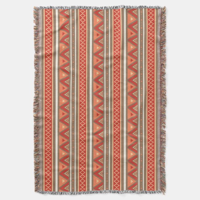 Modern Southwestern Geometric, Taupe & Orange  Throw Blanket (Front Vertical)