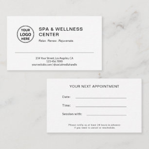 Modern Spa Massage Therapist White Appointment Card
