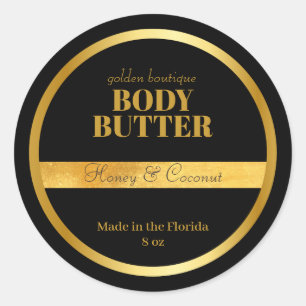 Modern Spa Salon product Body Butter Gold black Classic Round Sticker
