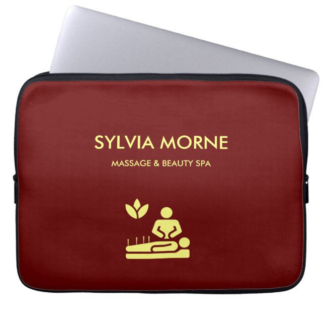 Modern spa yellow silhouette maroon laptop sleeve (Front)