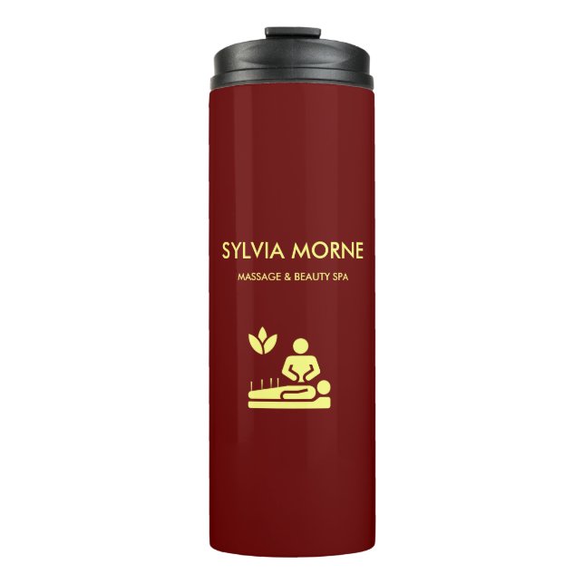 Modern spa yellow silhouette maroon thermal tumbler (Front)