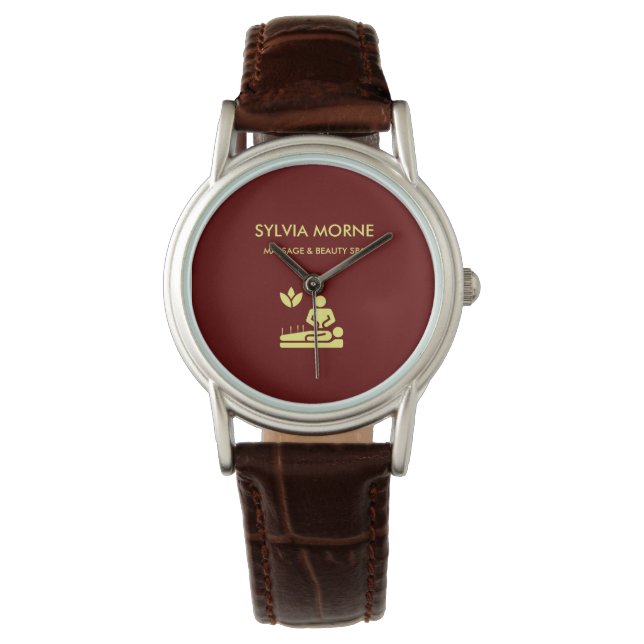 Modern spa yellow silhouette maroon watch (Front)