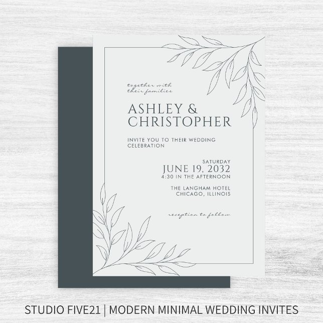 Modern Space Grey Foliage Outline Wedding Invitation (Creator Uploaded)