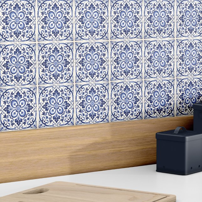 Modern Spanish Azulejo Decor Elegant Blue Tile (Modern Spanish Azulejo Decor Elegant Blue Ceramic Tile)