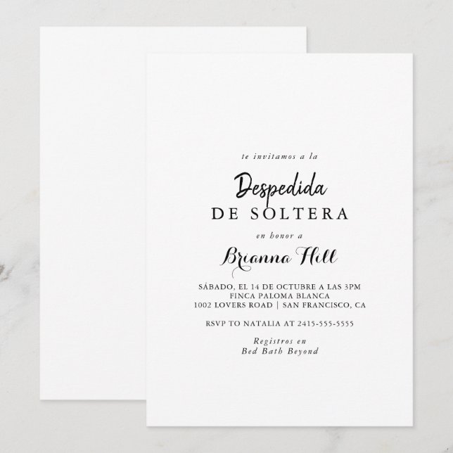 Modern Spanish Bridal Shower Invitation (Front/Back)