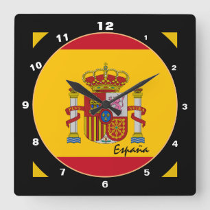 Modern Spanish Flag & Spain trendy Home / design Square Wall Clock