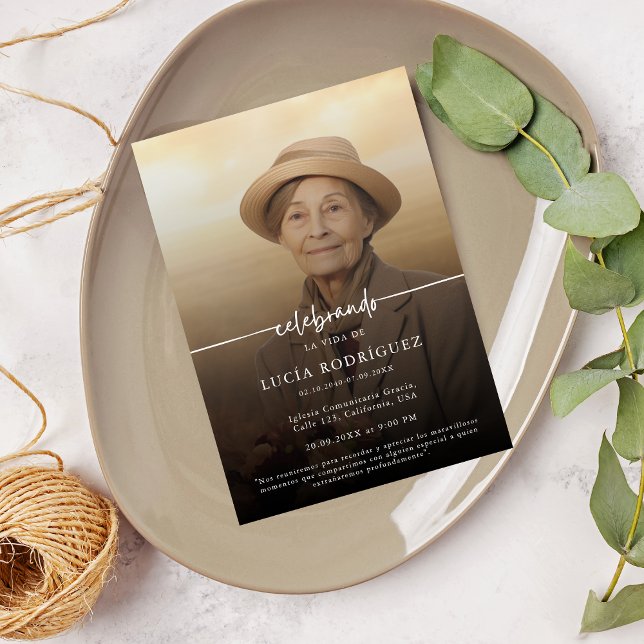 Modern Spanish Funeral Memorial Celebrando Photo Invitation (Creator Uploaded)