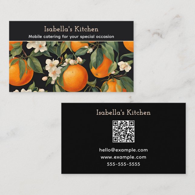 Modern Spanish Oranges Black Chic Business Card (Front/Back)