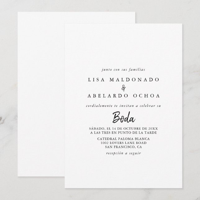 Modern Spanish Wedding Invitation (Front/Back)