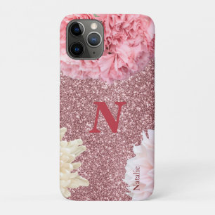 Modern sparkle Blush pink Initial and name Glitter iPhone 11 Pro Case