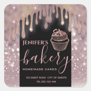 Modern sparkle drips cupcake bakery label