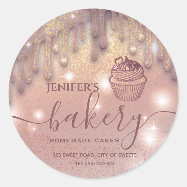 Modern sparkle  drips cupcake bakery label (Front)