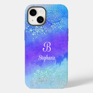 Modern Sparkle Glitter Stars Blue Purple Blue iPhone 14 Case