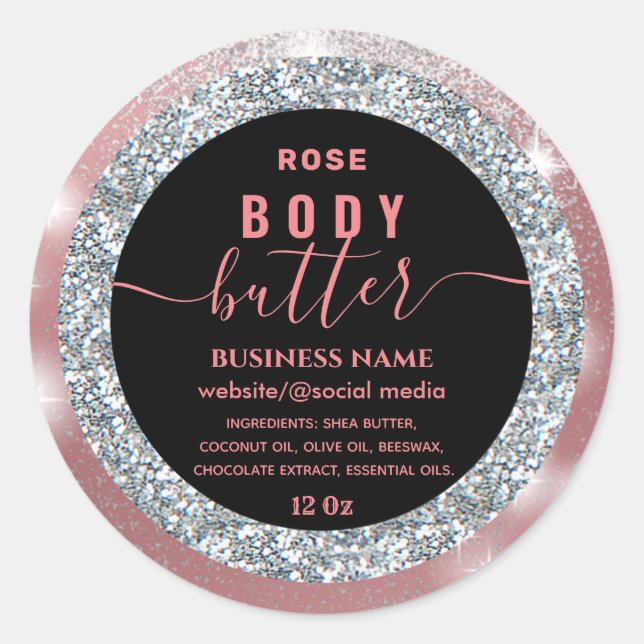 Modern sparkle glittery  script body butter label (Front)