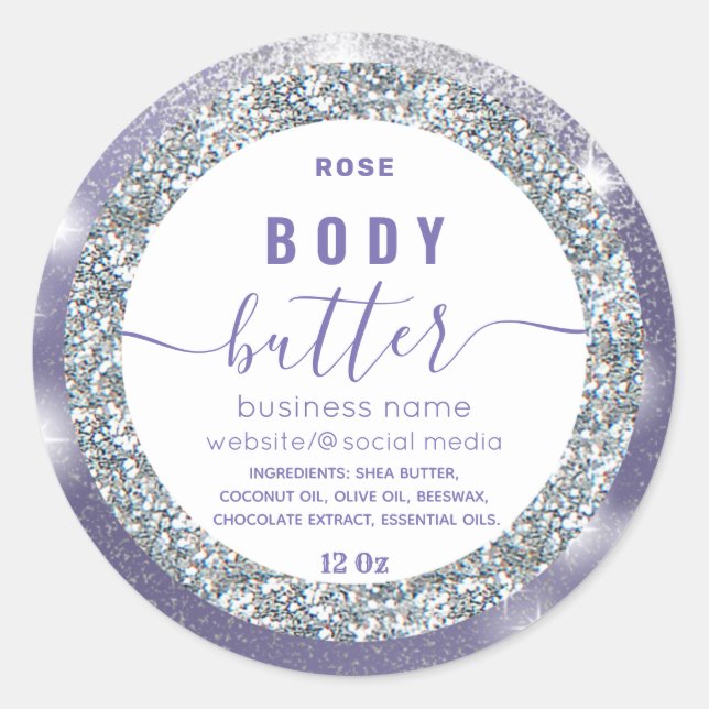 Modern sparkle glittery  script body butter label (Front)