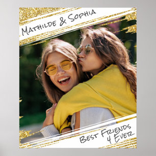 Modern Sparkle Gold Glitter Photo BBF Best Friend  Poster