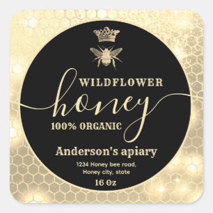 Modern sparkle gold queen bee script honey   class square sticker
