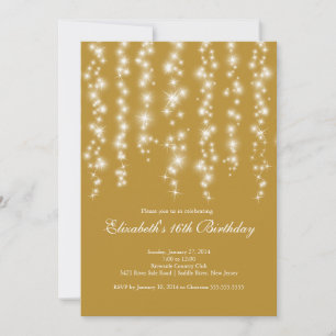 Modern Sparkle Gold Sweet Sixteen Birthday Party Invitation