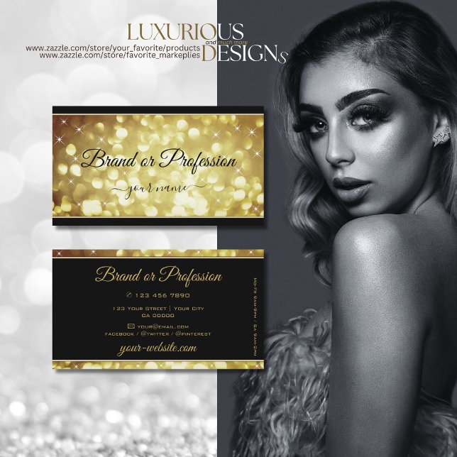 Modern Sparkle Golden Glitter Stars Black Colours Business Card (Creator Uploaded)