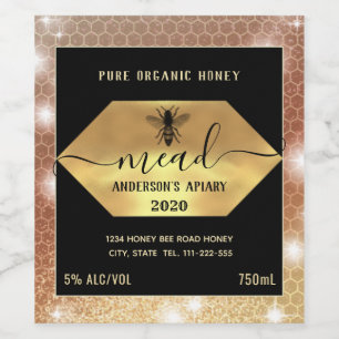 Modern sparkle honeycomb mead honey bee wine label