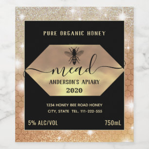 Modern sparkle honeycomb mead honey bee wine label