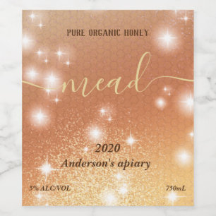 Modern sparkle honeycomb mead wine label