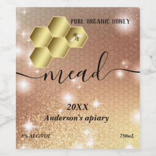 Modern sparkle honeycomb mead wine label