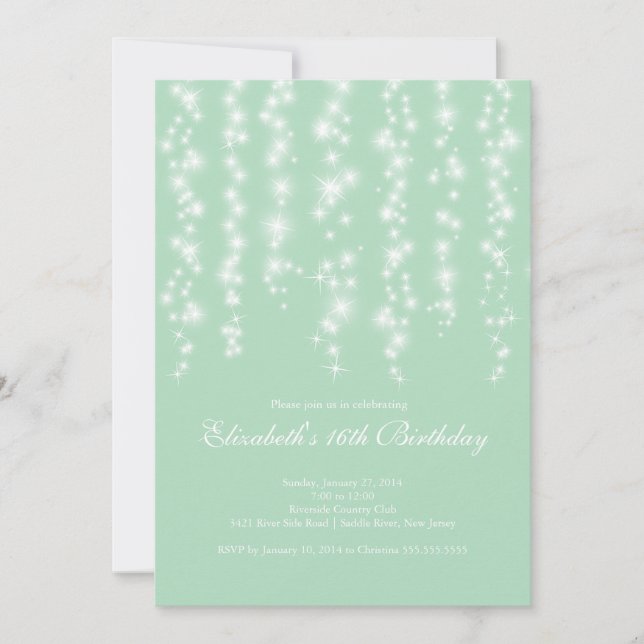 Modern Sparkle Mint Sweet Sixteen Birthday Party Invitation (Front)