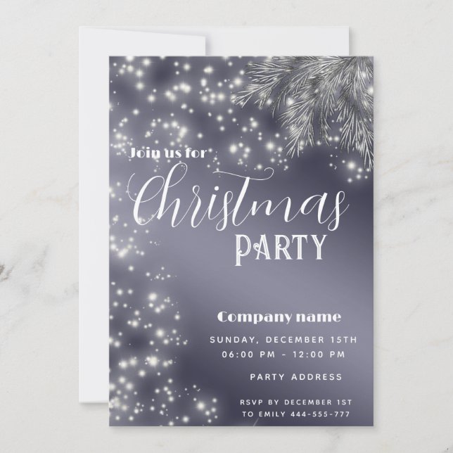 Modern Sparkle  pine branch corporate Christmas  Invitation (Front)