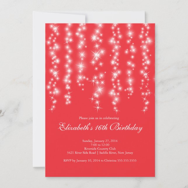 Modern Sparkle Red Sweet Sixteen Birthday Party Invitation (Front)
