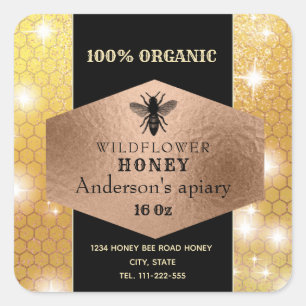 Modern sparkle rosegold bee honey jar label